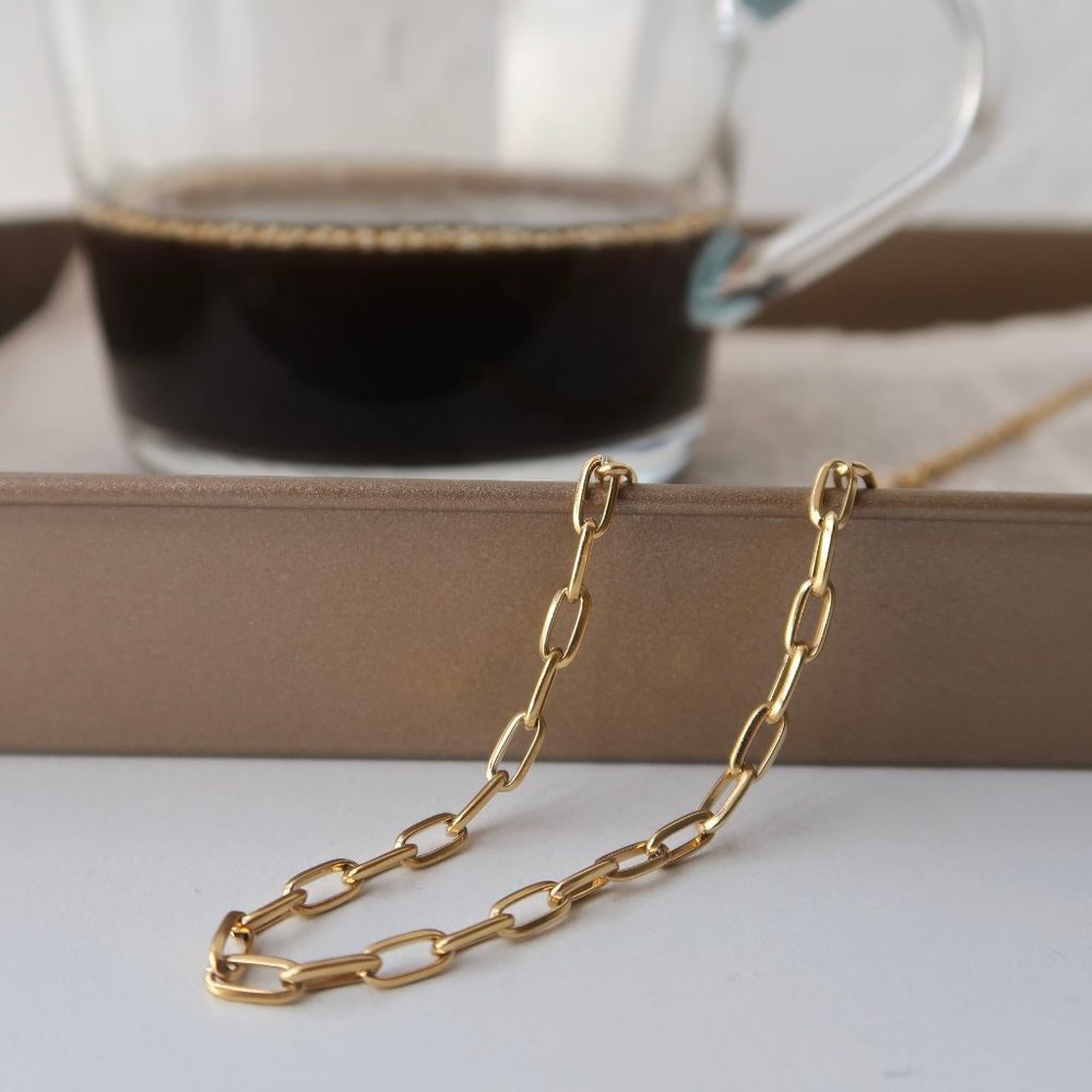 NEW 18K Gold Plated O Link Chain Paper Clip Necklace - Picture 6 of 10